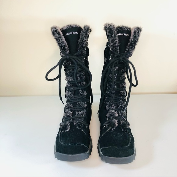 Skechers Shoes - Skechers Suede boot style Faux Fur lace up front and side half zipper size 9.5